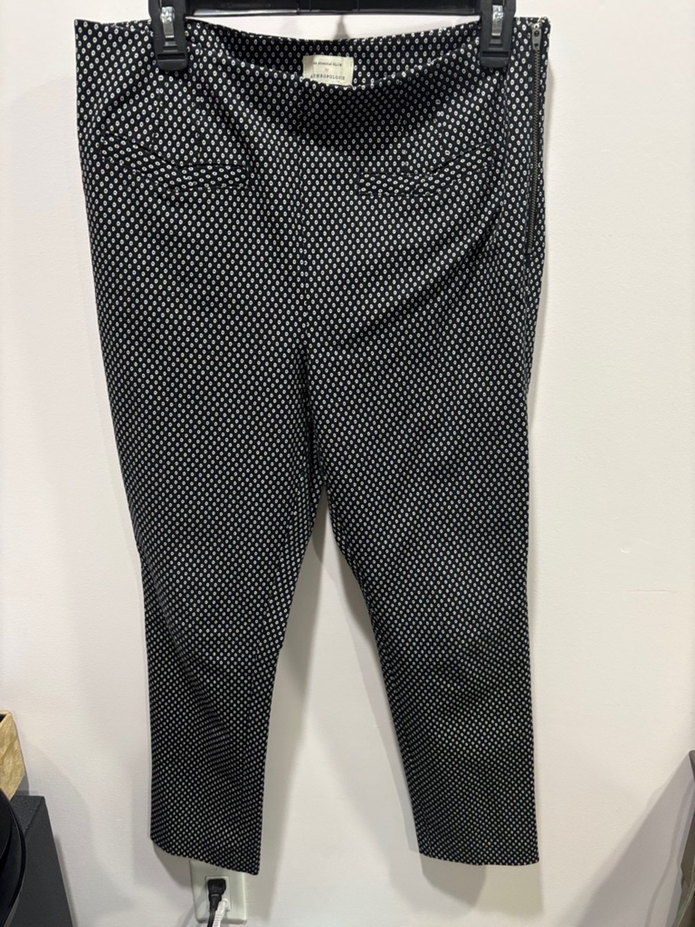 Anthropologie Black and White Microdot Stretch Pants
